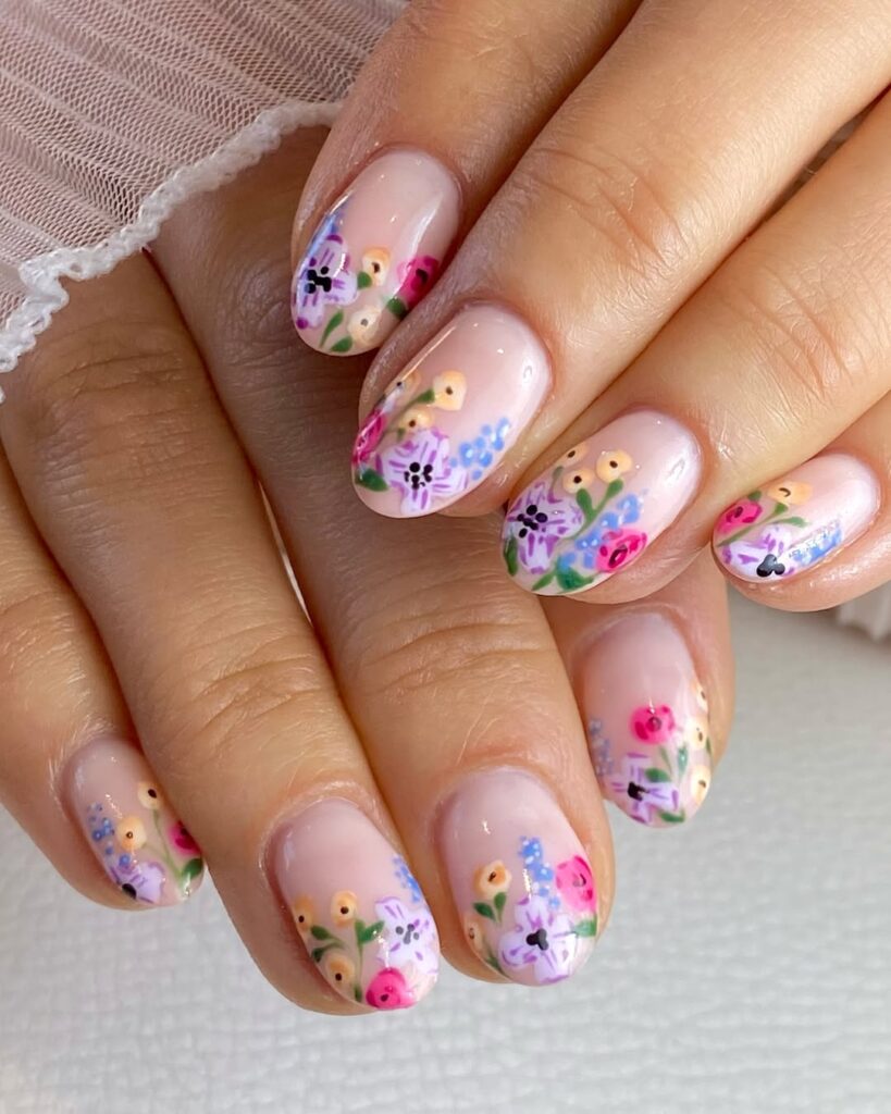 Blue and White Nails