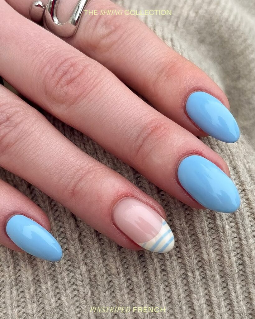Blue and White Nails