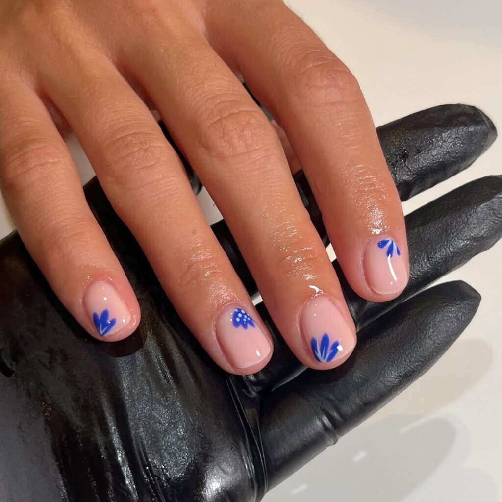 Blue and White Nails