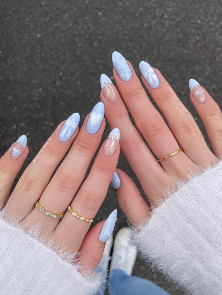 Blue and White Nails