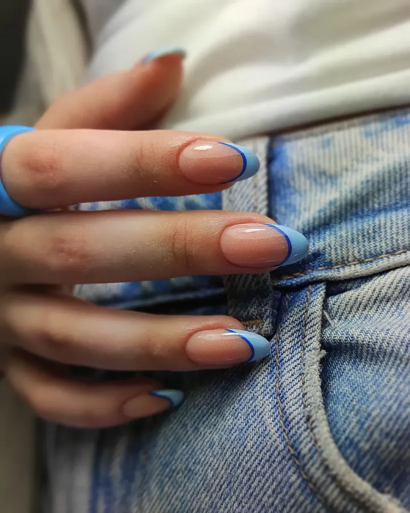 Blue French Tip Nails