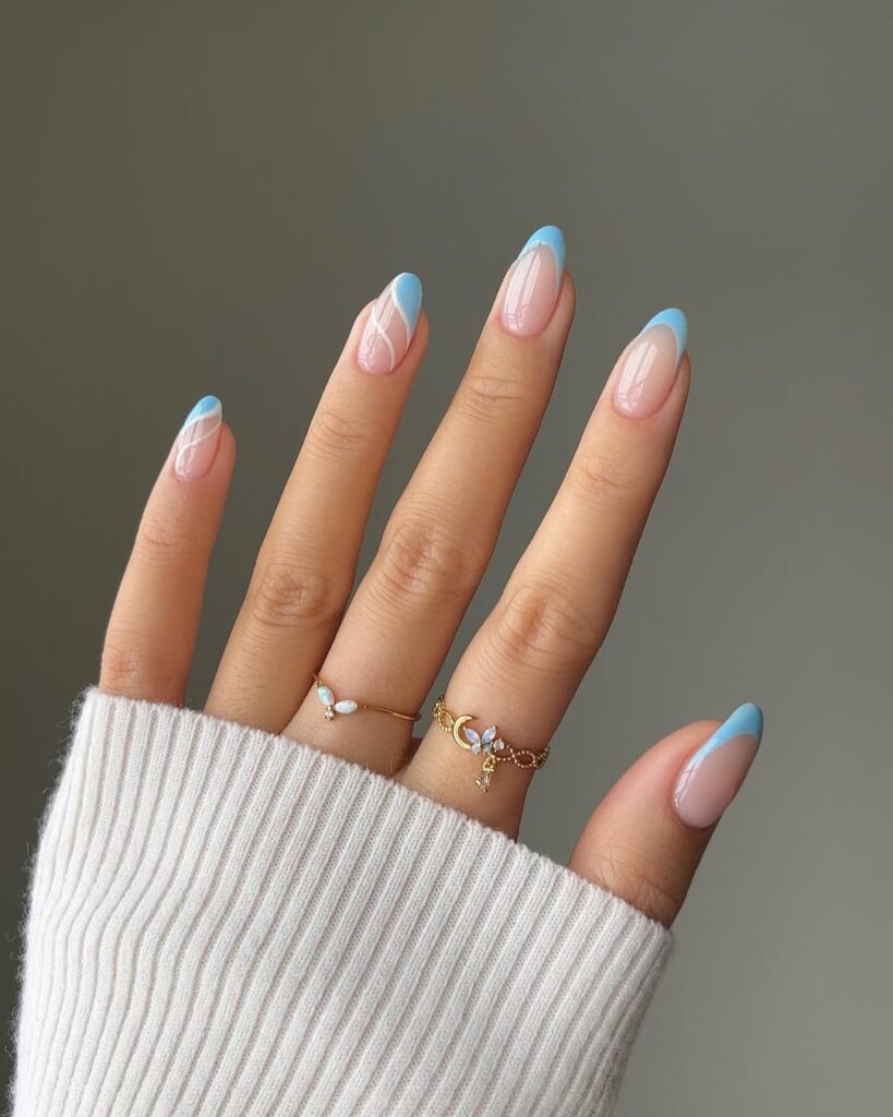 Blue French Tip Nails