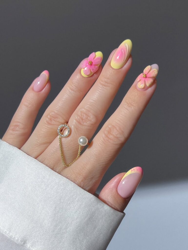 Pink and Yellow Nail