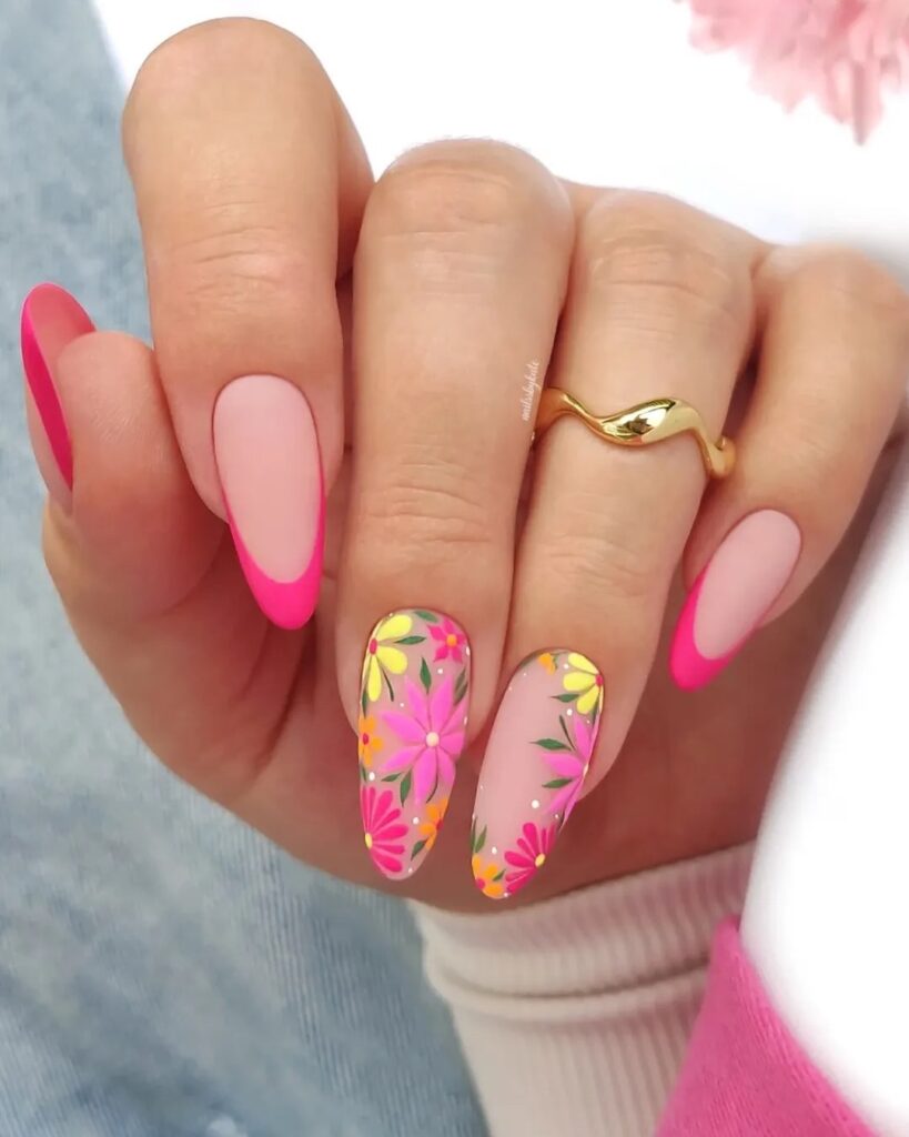 Pink and Yellow Nail