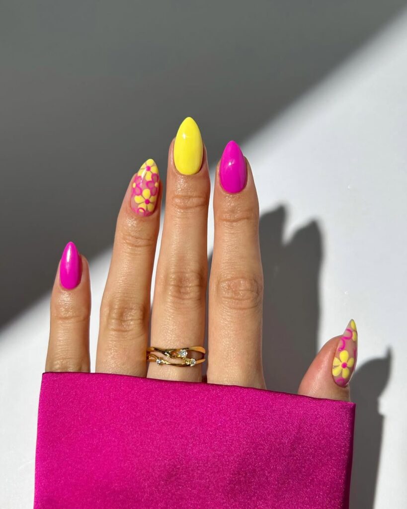 Pink and Yellow Nail