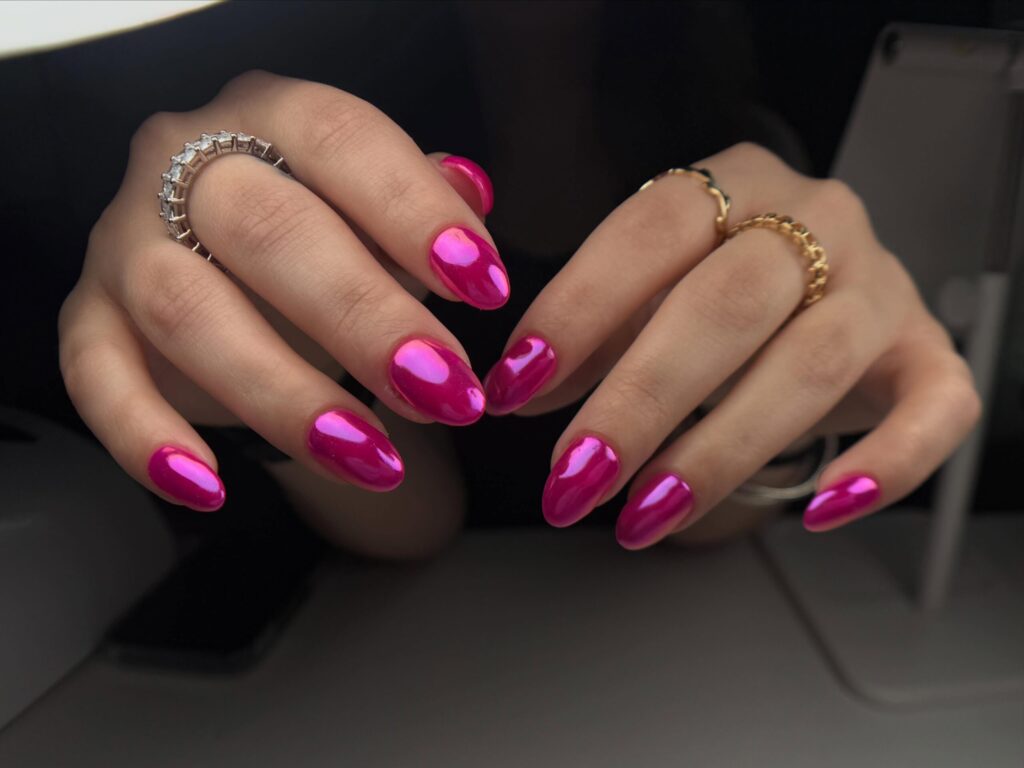 Barbie Pink Chrome Nails