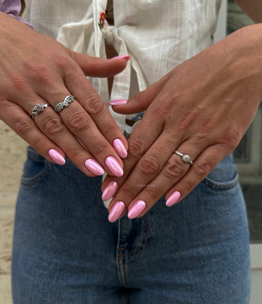 Barbie Pink Chrome Nails