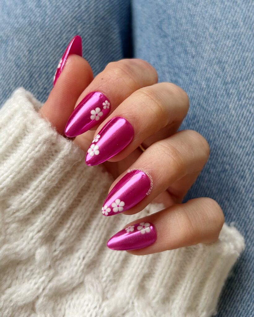Barbie Pink Chrome Nails