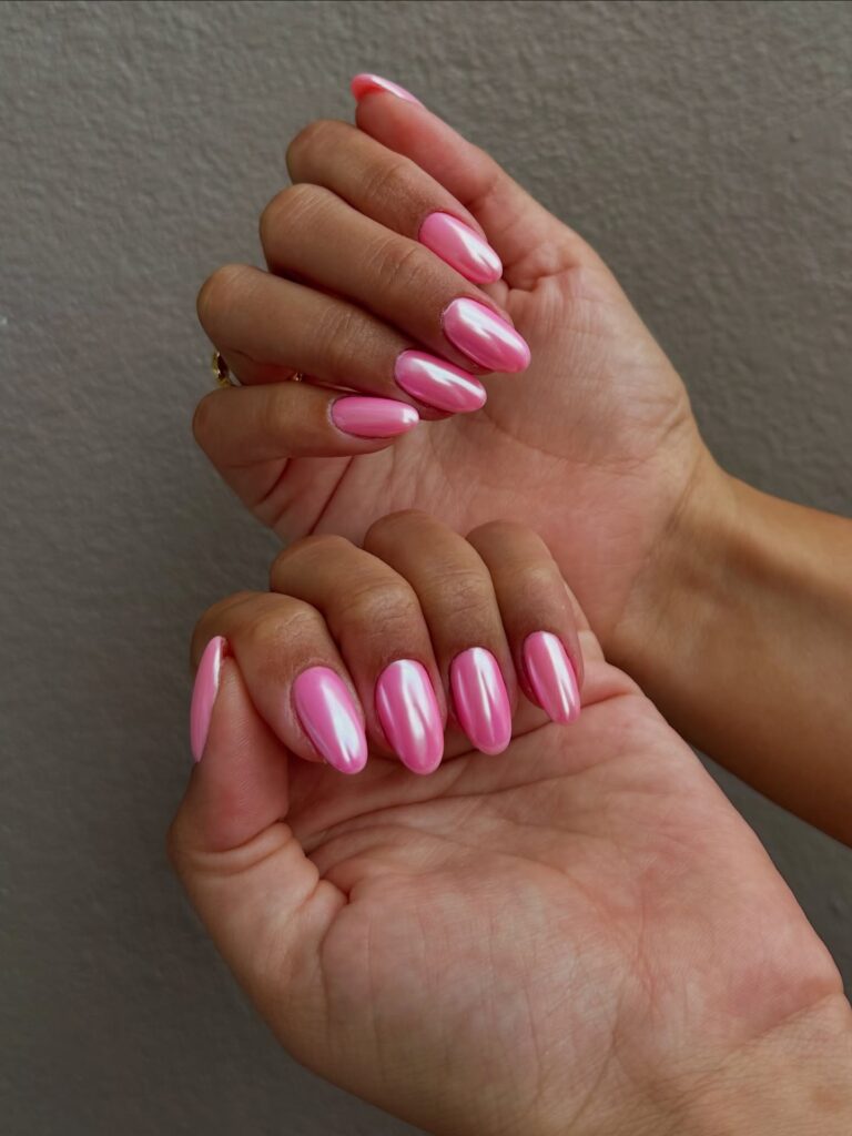 Barbie Pink Chrome Nails